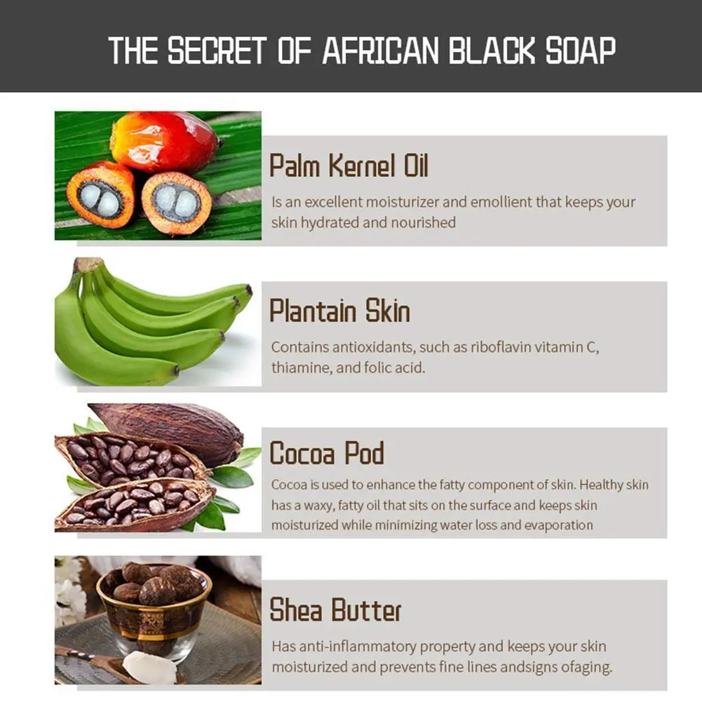 African Black Soap Magic Anti Rebelles Beauty Moisturizing Shea Butter Natural Bath Body Treatment Acne Skin Care