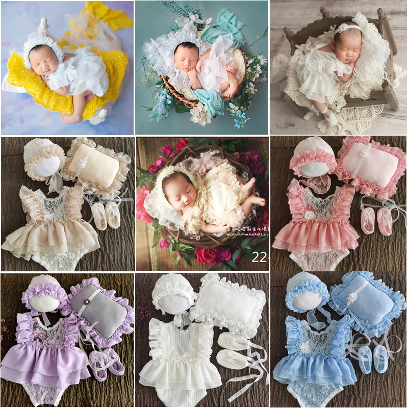 ❤️Newborn Photography Clothing Hat+Headband+Jumpsuit+Shoes +Pillow Baby Photo Props Accessories Infant Shoot Clothes Outfits