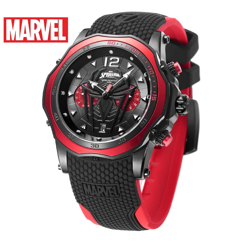 Marvel Original Avenger Spider Man Mens Quartz Casual Sport Wristwatch 3D Stereo Dial 5Bar Waterproof Male Stainless Steel Clock