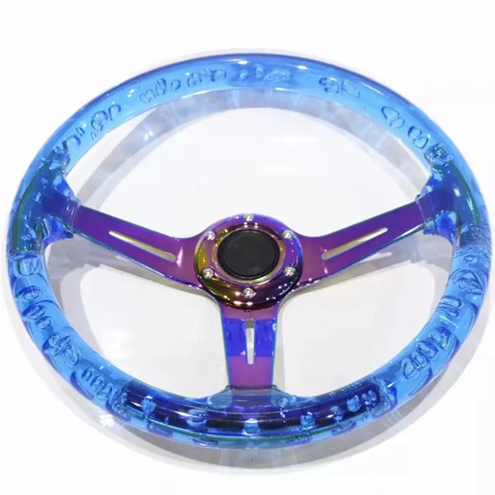 New 350mm14inch Acrylic Transparent Racing Sports Car Steering Wheel Neo Chrome ABS 70mm Deep Universal  Auto with Logo