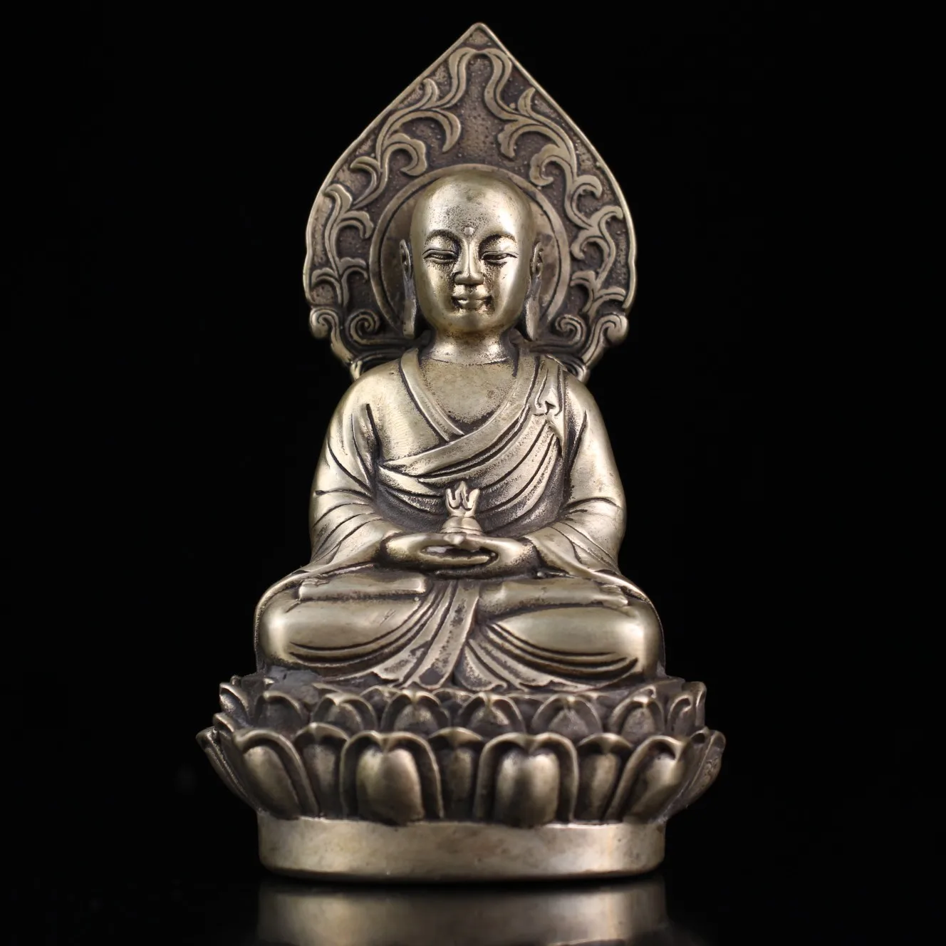 

5"Tibetan Temple Collection Old Bronze Gilt silver Ksitigarbha Jizo Sitting Buddha Worship Hall Town house Exorcism