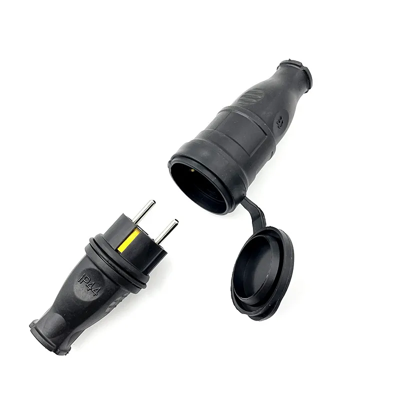 

EU Rubber Waterproof Socket Plug Electrial Grounded European Connector With Cover IP44 For DIY Power Cable Cord 16A 250V