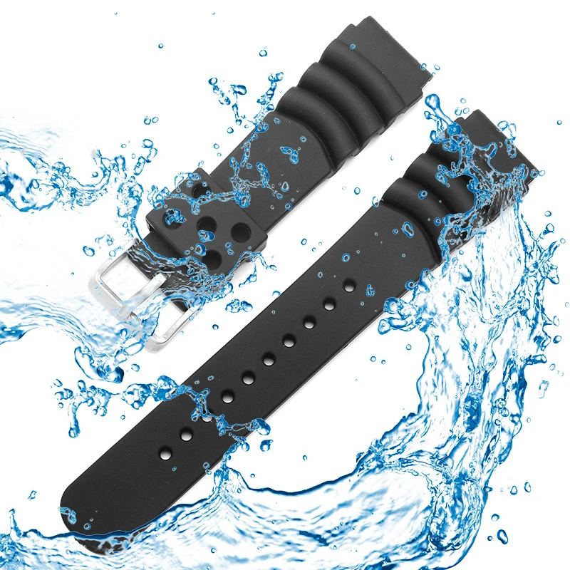 Waterproof  Ventilation Silicone Rubber Strap Black Wristband Suitable For Seiko5 SRP601J1 Men's Watch Accessories Give Tool