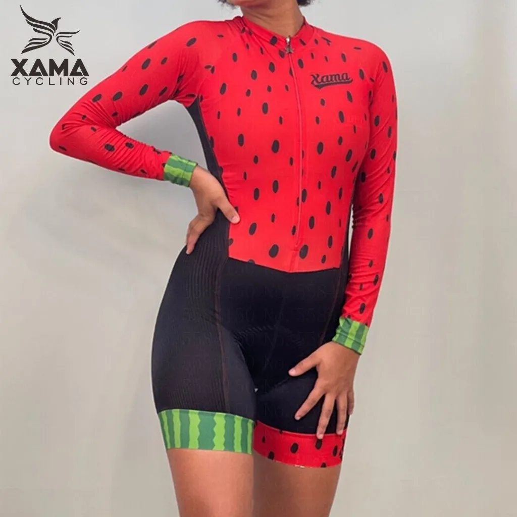 Xama-Mono De Ciclismo para mujer, traje De bicicleta rojo, equipo Speedsuit, tres trajes, ropa femenina, envío Gratis