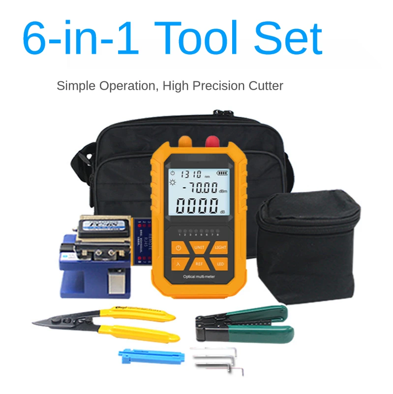 AT-G410 6-In-1 Fiber Optic FTTH Tool Kit with   Fiber Cleaver Optical Power Meter Visual Fault Locator Wire stripper