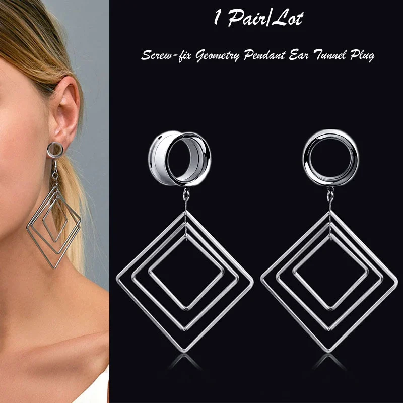 2Pieces Rhombus Dangle  Ear Plugs and Tunnels Earrings Steel Ear Expansions Ear Reamer Ear Dilations Tunnels In The Ear Pircing