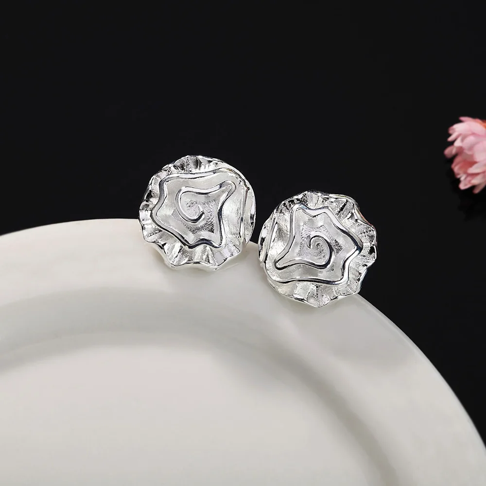Low price silver color rose flower stud earrings fashion classic woman jewelry party wedding gift earrings drop shipping