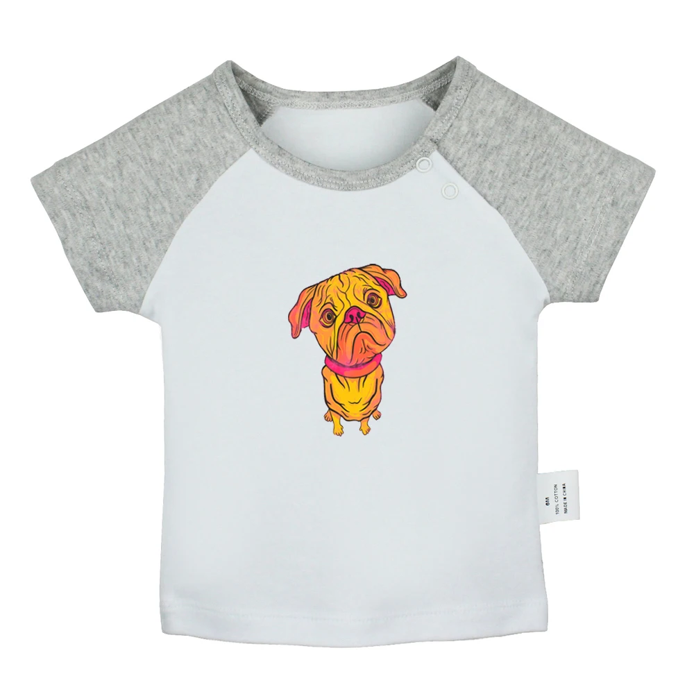 

Cartoon Retro Vintage Funny Cute Love Colorful Pug Dog Design Newborn Baby T-shirts Toddler Graphic Short Sleeve Tee Tops