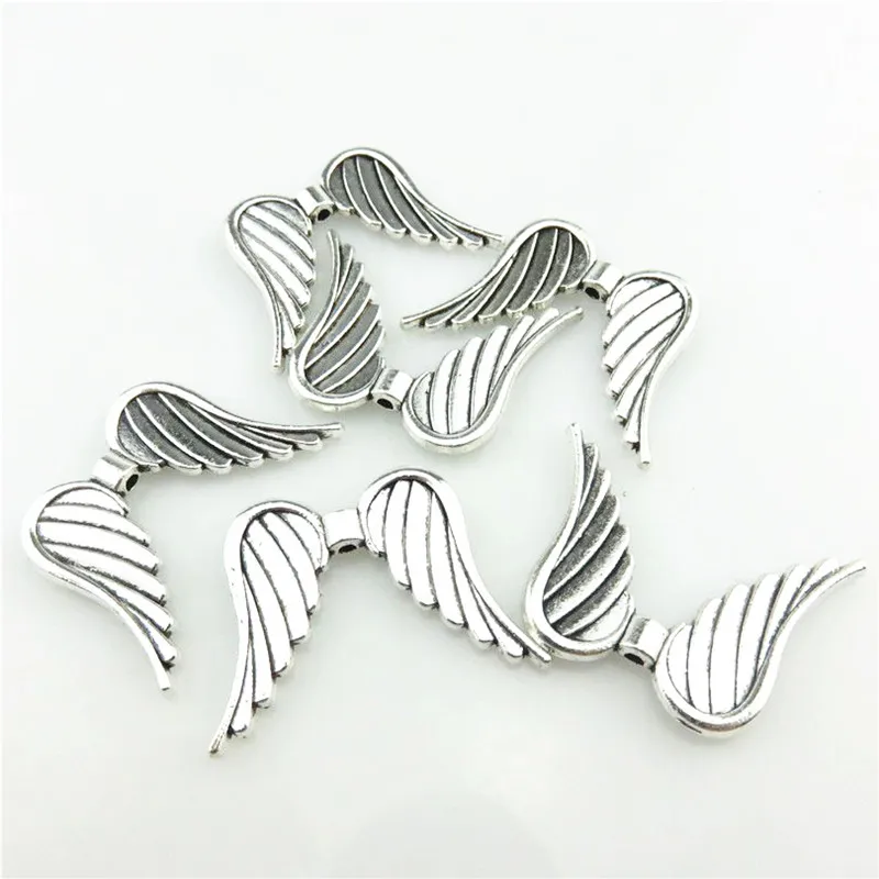 5Pcs/Lot Vintage Angel Feather Wings Spacer Beads Charms Wholesale DIY Alloy Guardian Angel Fairy Wings Pendant Jewelry Finding