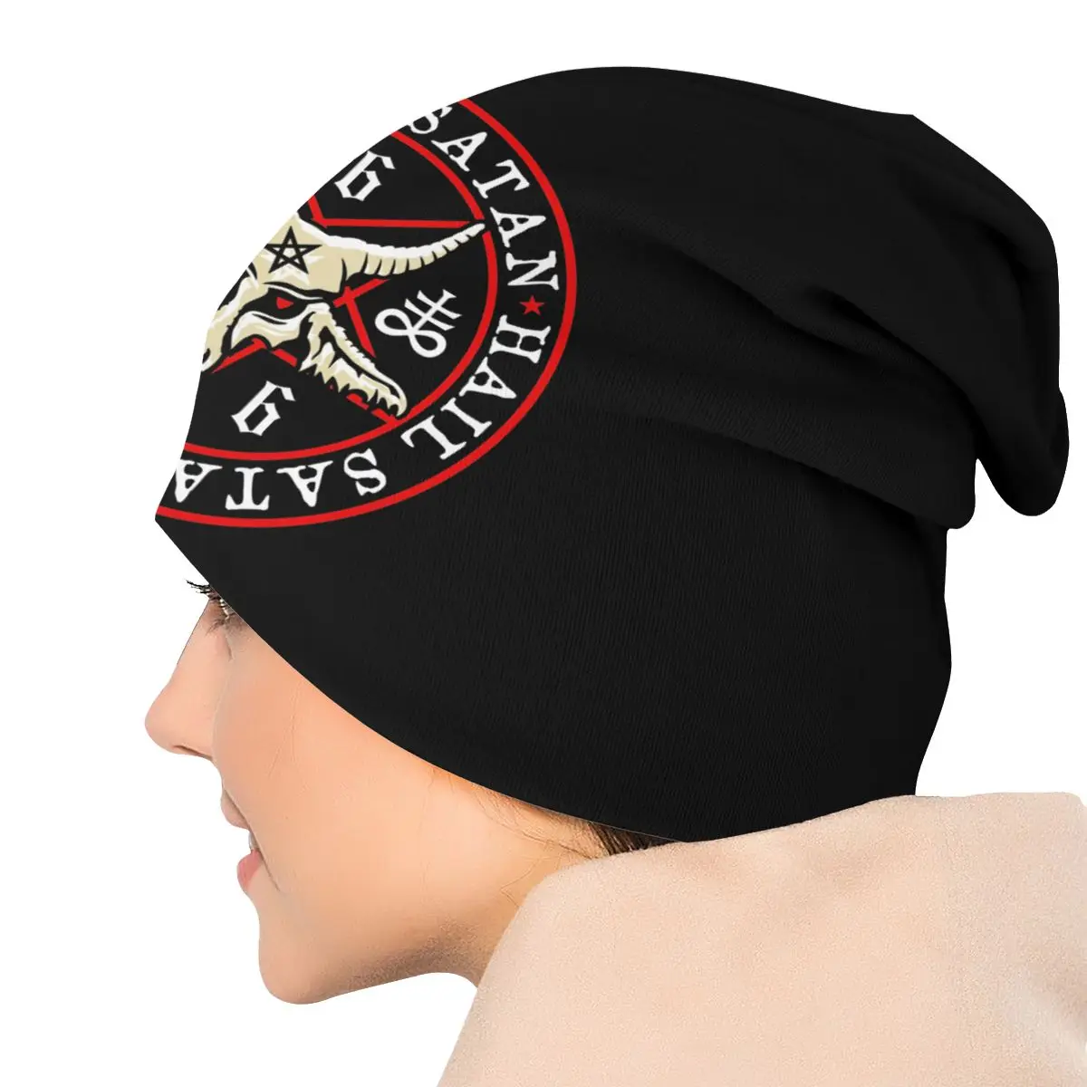 Hail Satan Baphomet In Occult Inverted Pentagram Skullies Beanies Hats Hip Hop Outdoor Men Caps Adult Head Wrap Bonnet Knit Hat