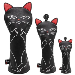 Aliennana-Black Golf Club Headcover Set, Cute Cool Cat 1, Driver Head Cover, Fairway, Hybird, 3Pcs Set