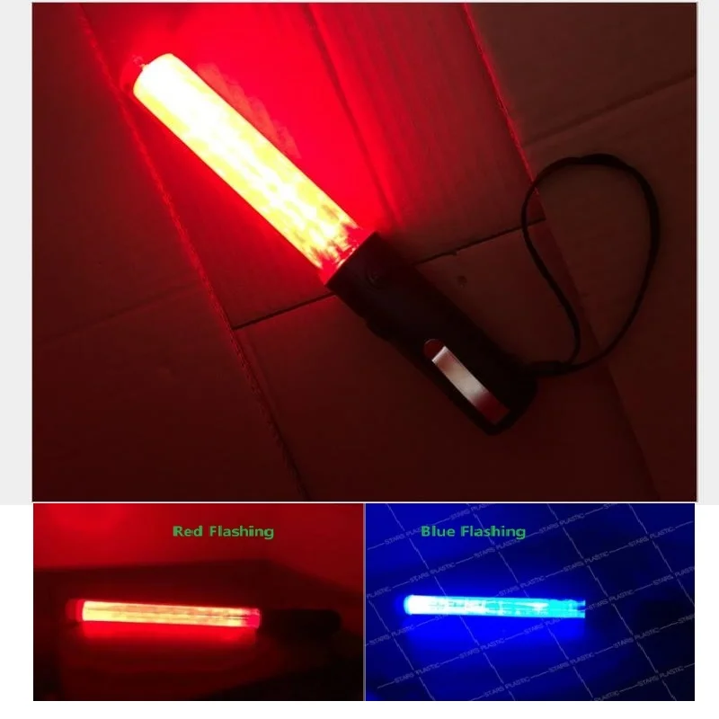 26cm Rechargeable LED Explosion Mutual Flash Red Shift Blue/Green Traffic Command Emergency Fluorescent Luminous Warning Baton