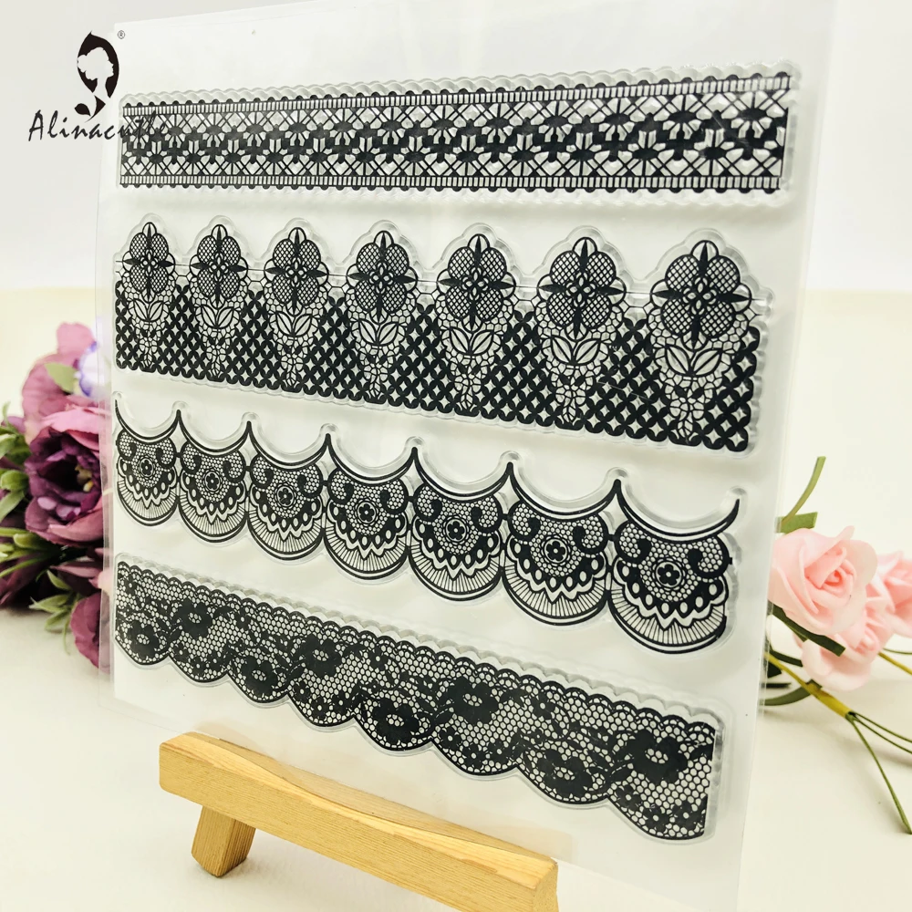 Alinacutle CLEAR STAMPS Lace Border Scrapbooking Card Album Paper Craft Rubber Roller Transparent Silicon Clear Stamp