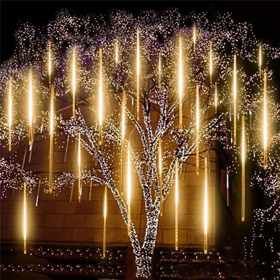 

Meteor Shower Rain LED String Light 30/50CM Outdoor Falling Raindrop Icicle Light Christmas Wedding Garden Tree Cascading Light