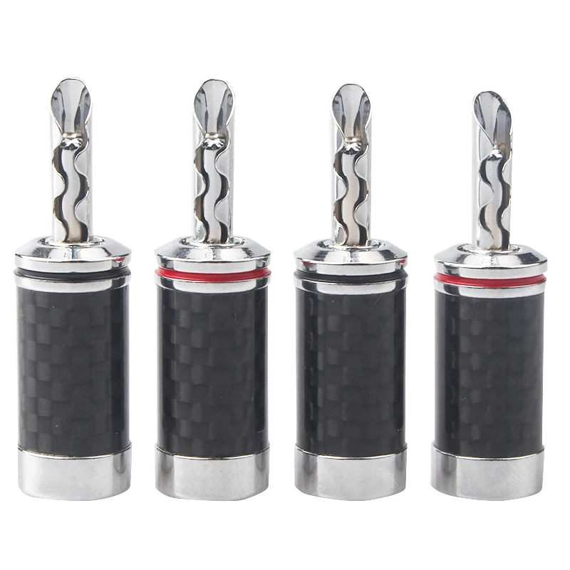 

8Pcs Carbon Fiber Pure Copper Rhodium Plated BFA Banana Plug with Teeth Hifi Audio Speaker Cable Plug Black / White