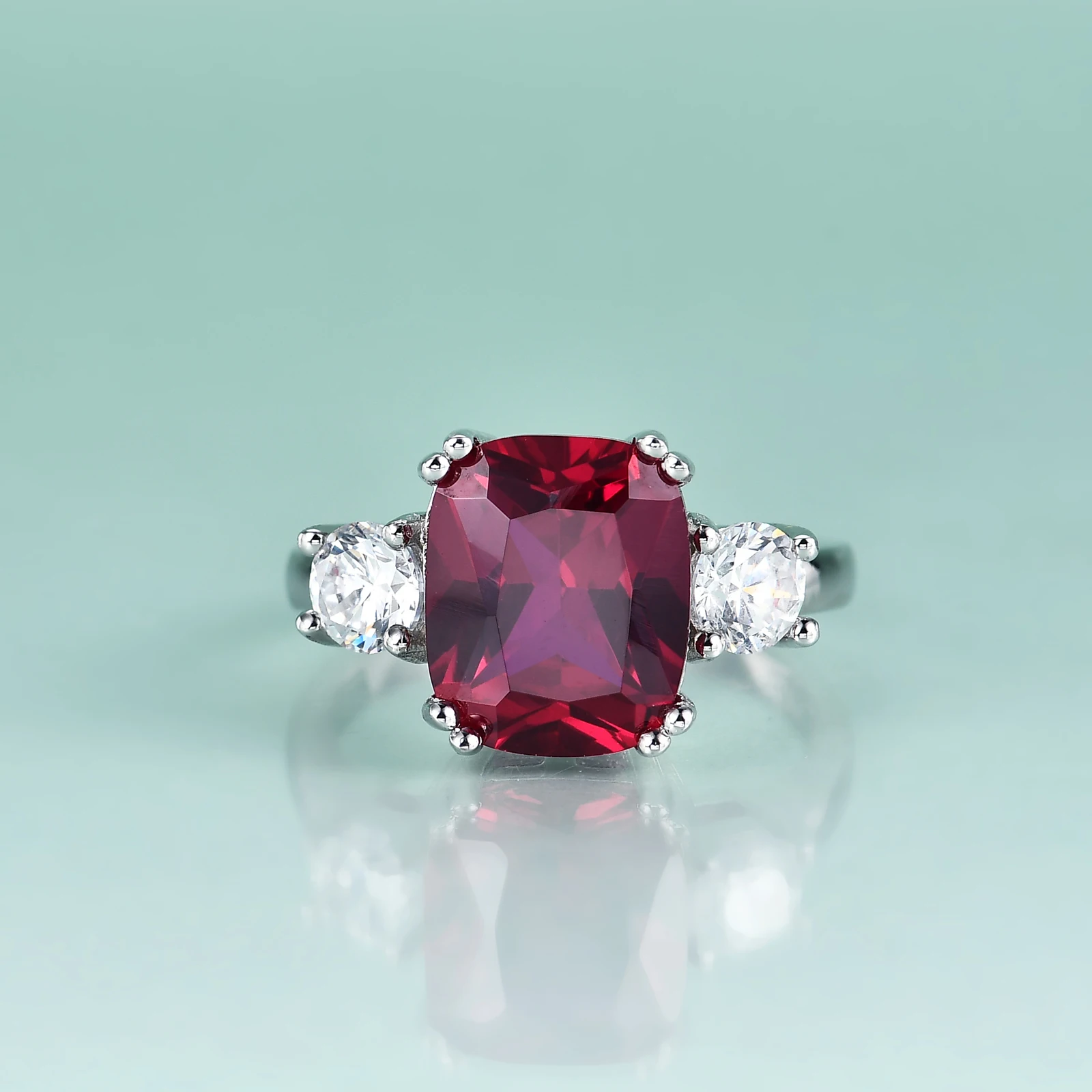 Gem's Beauty 5CT Rectangle Lab Ruby 925 Sterling Silver Rings Simulant Diamond Adorn Classic Fine Jewelry For Women