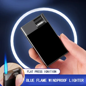 Adjustable windproof torch for cigar, lighter metal, thin type, cool ignition card form, blue flame, inflation, original and luxury 12 Main Selling Sales - №6