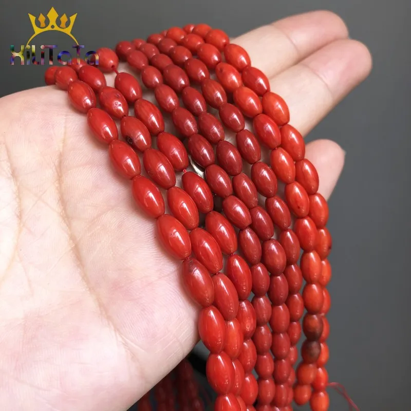 Natural Stone Rice Shape Red Coral Loose Spacer Beads For Jewelry DIY Making Bracelet Ear Studs Accessories 15\