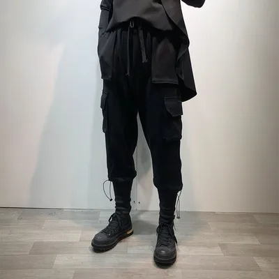 

Autumn and winter dark wind multi-pocket loose feet thick bound leg overalls men trend street style casual pants