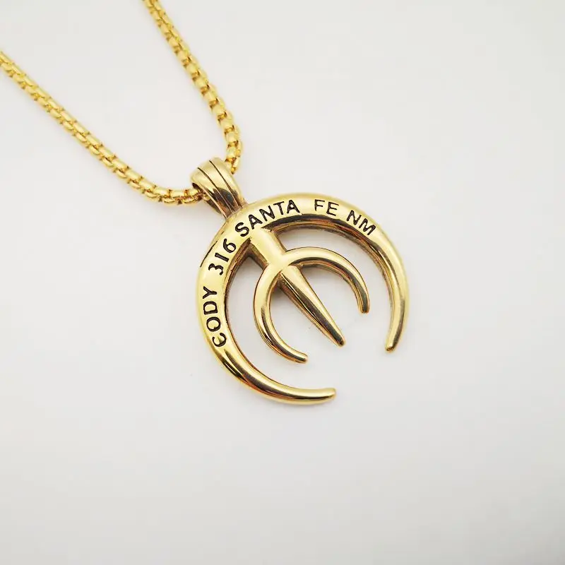 

New 316L stainless steel CODY 316 SANTA FE NM trident pendant necklace Gold color letters trident charm hiphop necklace