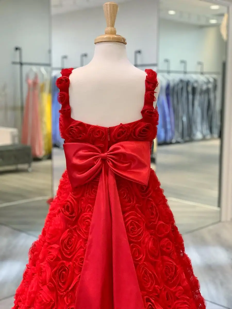 Splendida Rosa Rosette Ragazze Spettacolo Del Vestito 2020 per Neonati Bambino Del Bambino Dei Bambini Del Bambino Della Ragazza 3D Rose Floreale Festa di Compleanno Dell'abito di per adolescenti