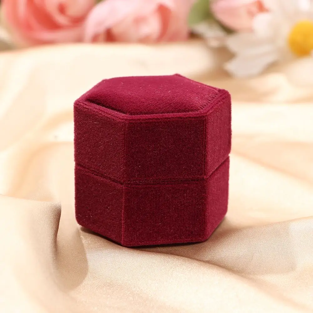 Durable Hexagon Shape Exquisite Double Ring Storage Box Earrings Storage Box Ring Display Box Velvet Jewelry Box