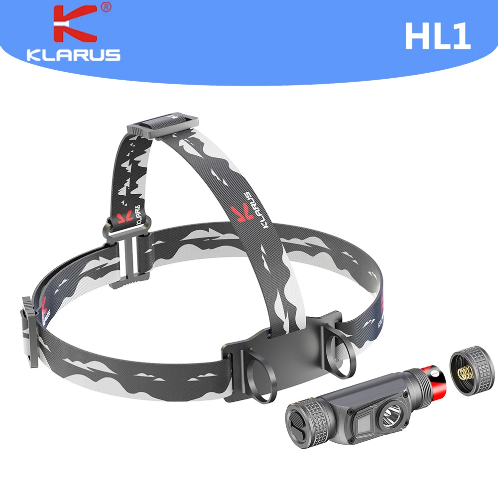 KLARUS HL1 Lightweight Dual-LED Headlamp Max Output 1200 lumen 180 Degress Adjustable White Red Light USB Charging 18650 Battery