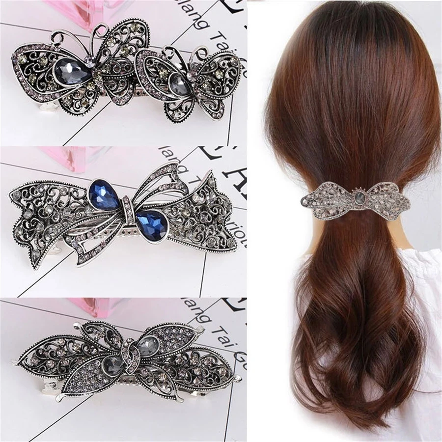 Fashion Shiny Crystal Hair Clips Vintage Spring Hairpins Leaf Flowers Barrettes Elegant Women Headwear Luxury Hair Accessories