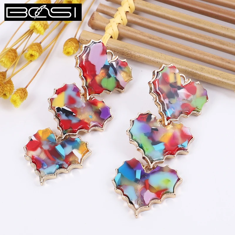 Acrylic Pink Earrings Fashion Jewelry Long Earrings Women Drop Earrings Korean Boho Earings Resin Leaf Earring Wholesale Heart
