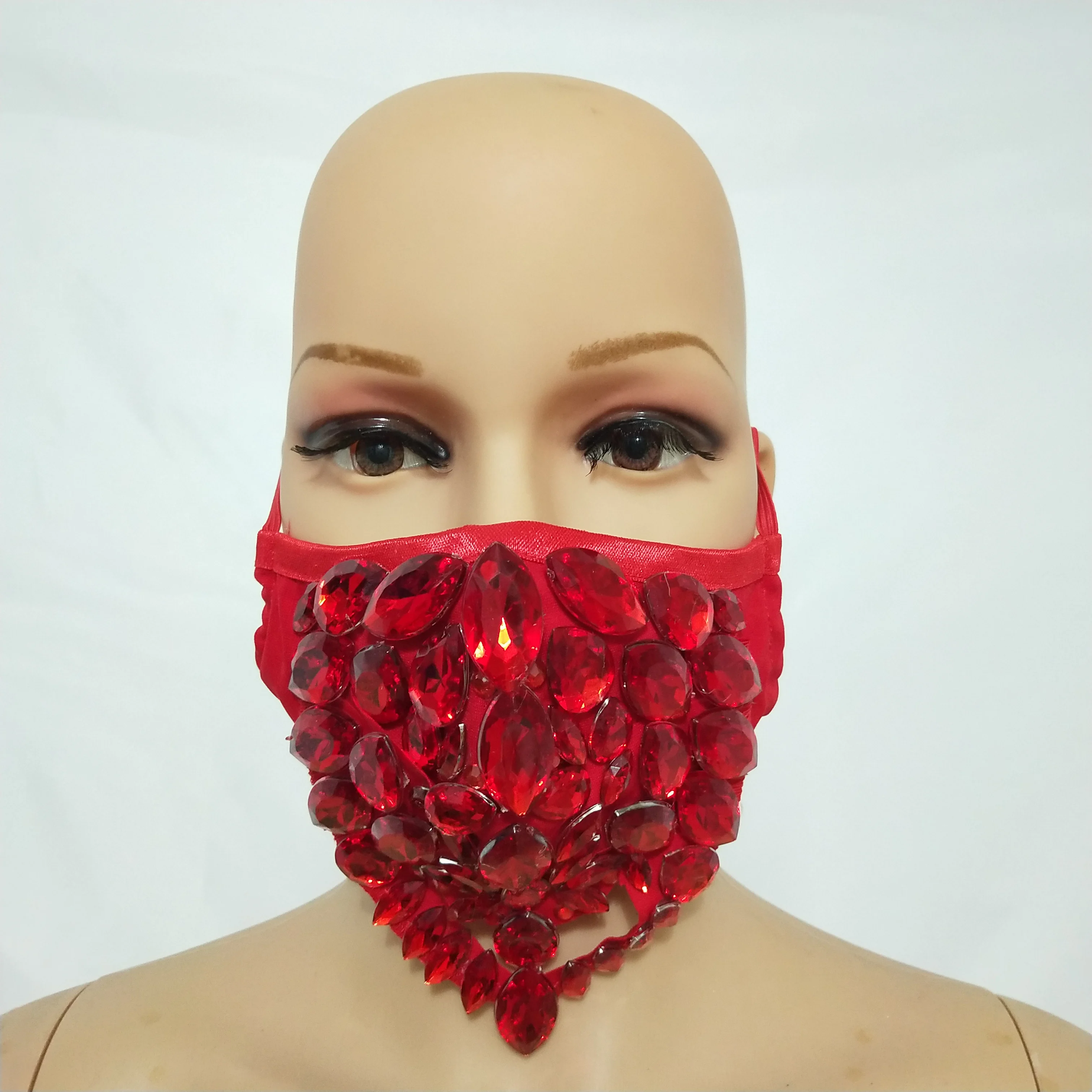 Gold Red Black Rhinestones Mask Nightclub Party Masked Singer Stones Crystals Masks Ornament Stage Costume Props Accessories
