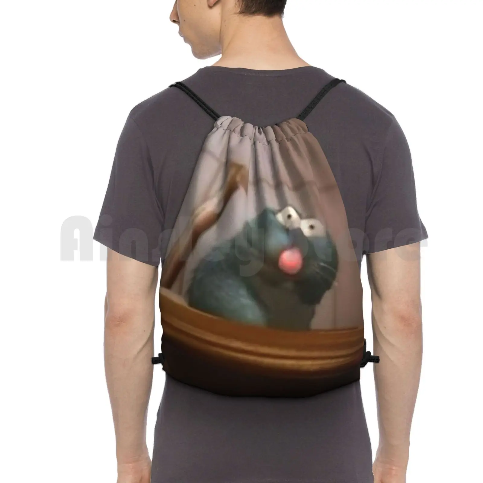 

Remy The Vomiting Rat Backpack Drawstring Bags Gym Bag Waterproof Funny Meme Food Ratatouille Mouse Vomit Hilarious Rat