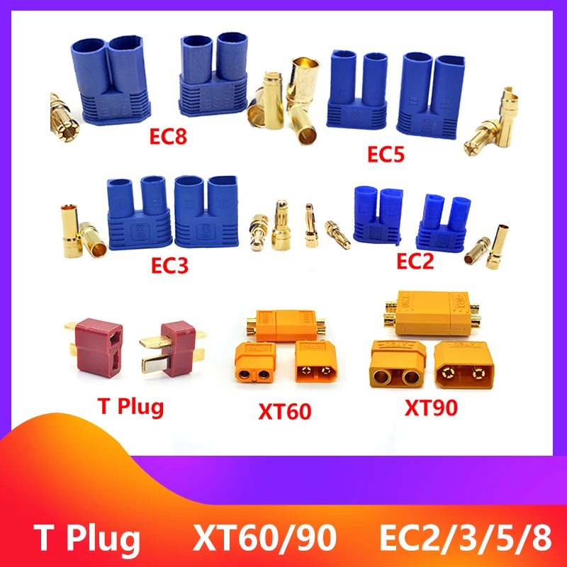 Kit de conector de batería de enchufe macho y hembra, conector Banana chapado en oro para piezas RC, XT60, XT90, EC2, EC3, EC5, EC8, 2 pares, 5