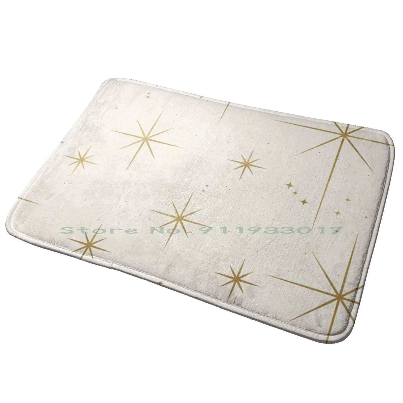 Gold Art Deco Stars Sparkle Pattern Astrology Astronomical Vintage Style White Background Entrance Door Mat Bath Mat Rug Gold