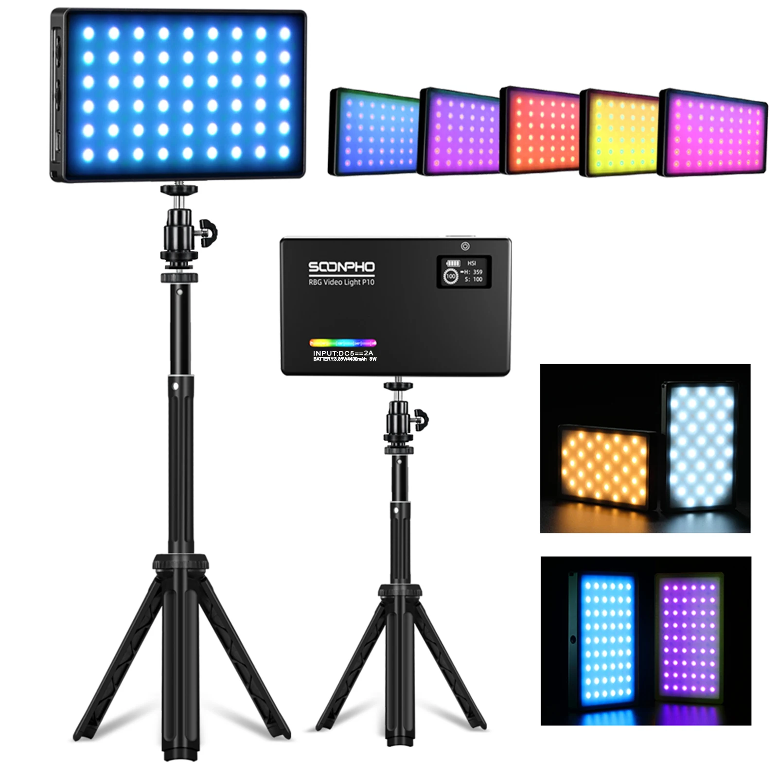 SOONPHO P10 LED Video RGB Light for Professional Photographic Shooting 4400mAh 2500K-8500K 980LUX Full Color Camera Lamp