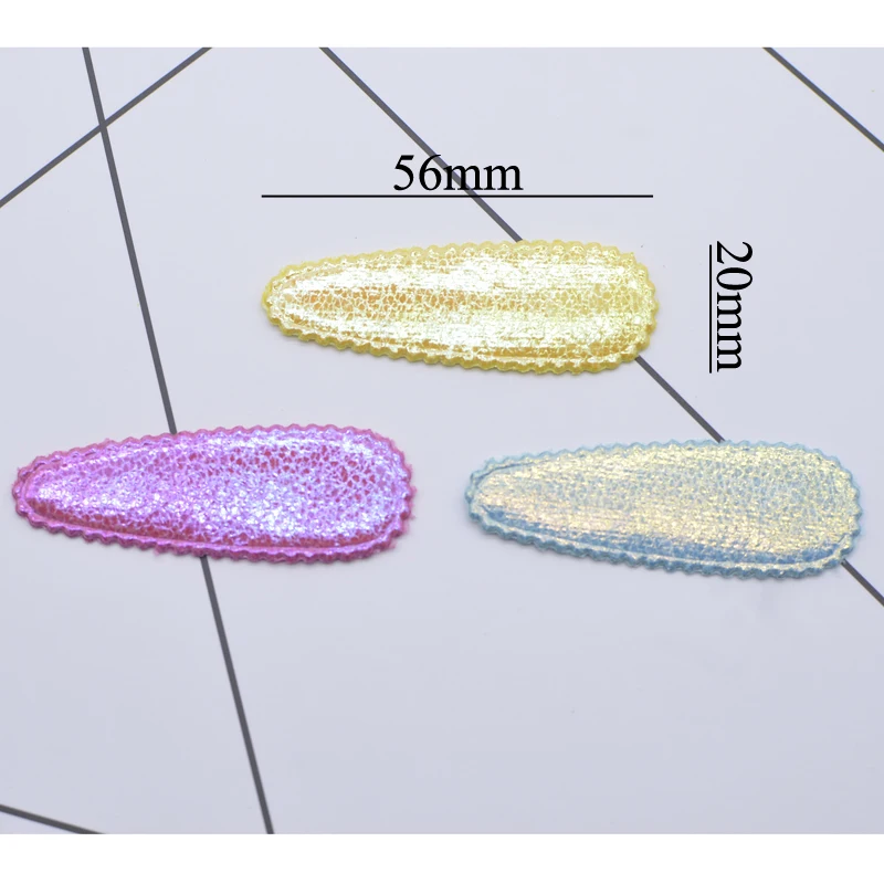 24Pcs 56*20mm Glitter PU Drop Clip Shape Applique for DIY Clothes Hat Sewing Patches Headwear Hair BB Clips Accessories