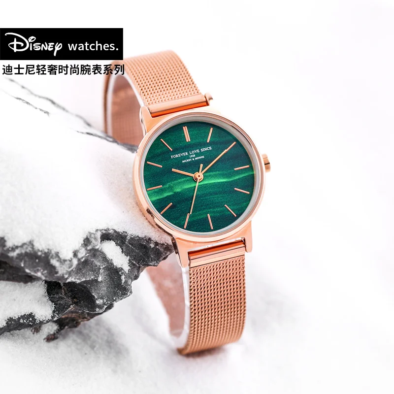 

Disney Original Micky Mouse Woman Casual Steel Quartz Wrist Watch Green Rose Gold Waterproof Girl Male Gift Clock 2020 New 11259