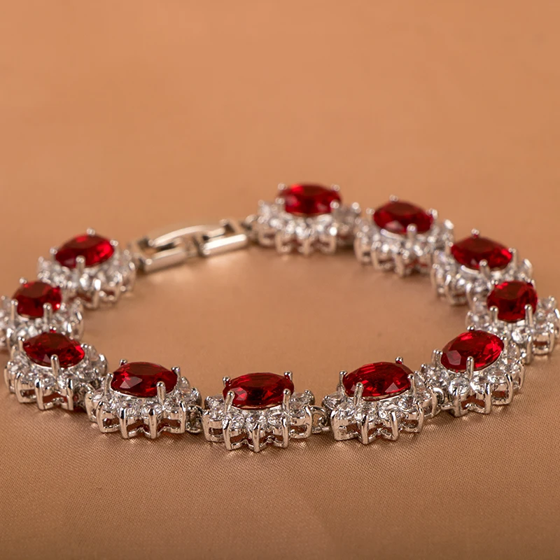 Cellacity Silver Ruby bracelets for women silver 925 jewelry bracelet with oval shape ruby gemstones 5a zircon fine jewelry gift