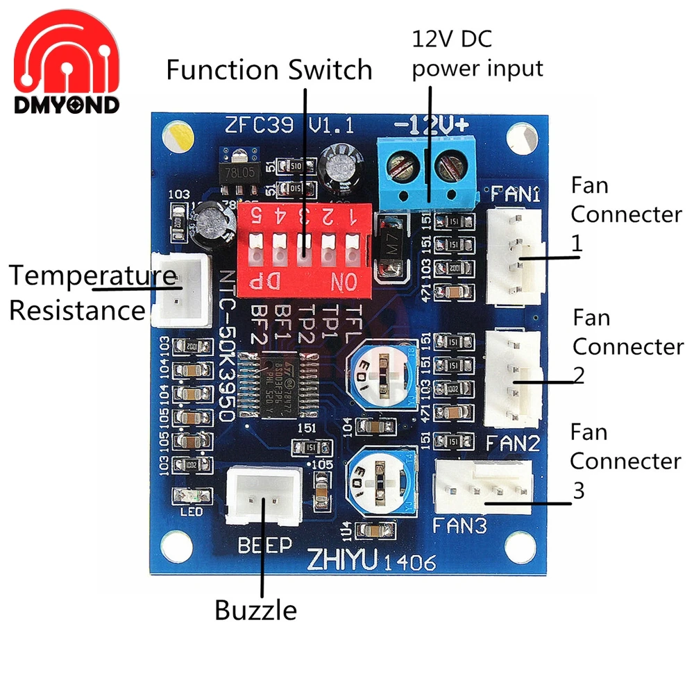 DC 12V 4 Wire High-Temp Fan Temperature Control Speed Controller CPU Module Temperature Alarm PWM PC CPU Thermostat Thermistor