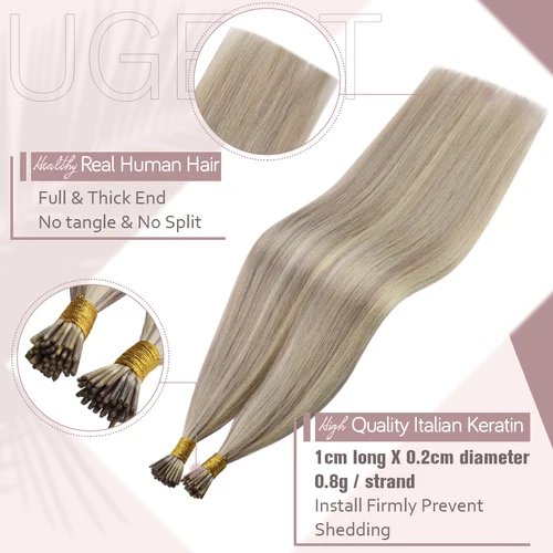 Imagen 2 del producto Ugeat-extensiones de cabello con punta I, cabello prepegado, cabello Remy Fusion de 14-24 pulgadas, 40g/80g, cabello humano con punta recta