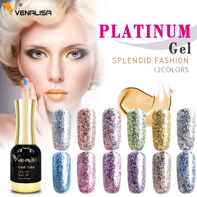 Venalisa 12ml Nagelkunst-Gel-Lack Super Glänzender Diamant-Glitter Pailletten-Sternenhimmel Platin-Emaille für Perfekte Maniküre – Detail 2