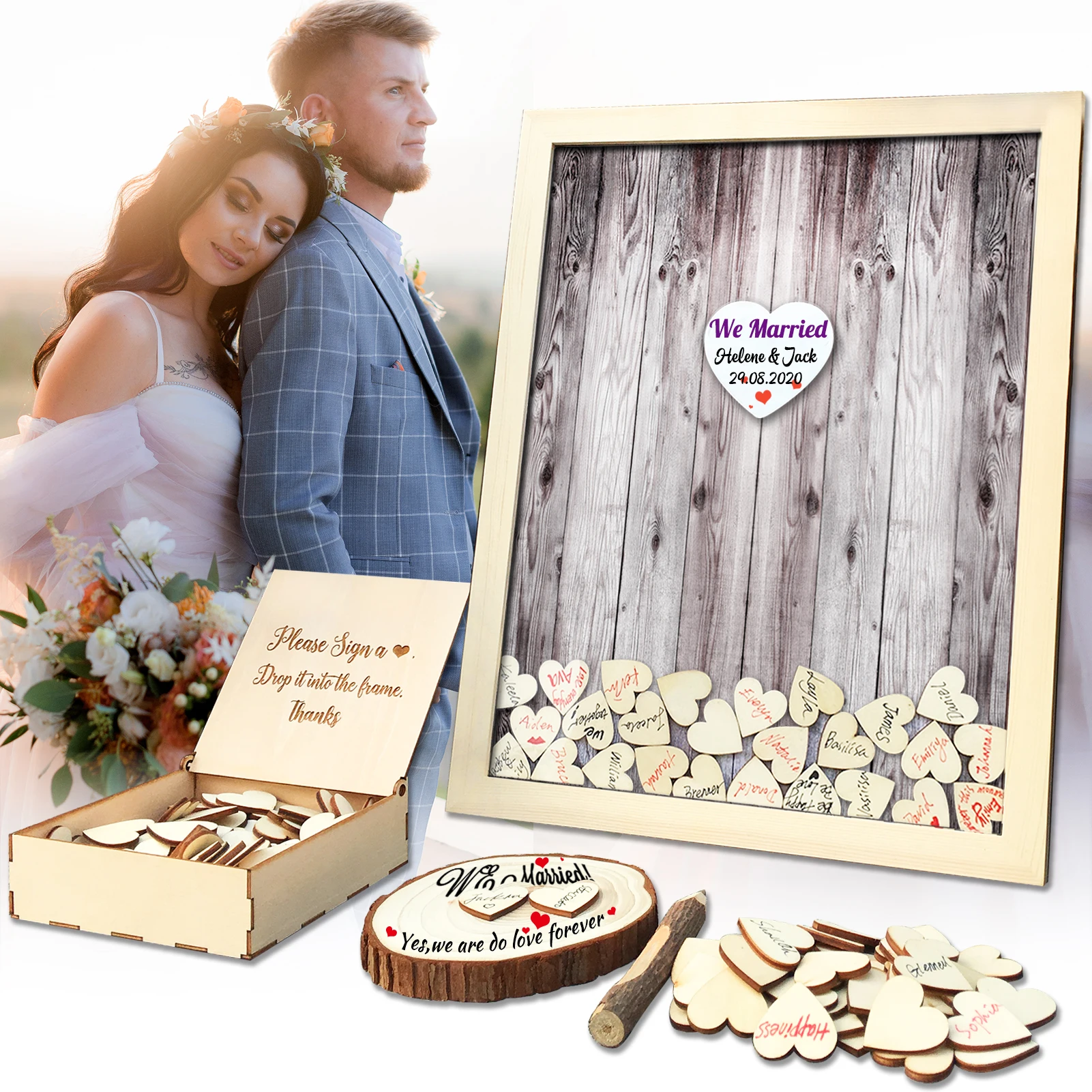 

Wedding Guest Book Personalized Wedding Decoration Rustic Sweet Wedding Guestbook 120pcs Small Wood Hearts