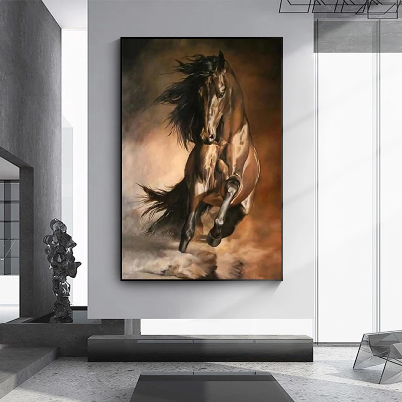 Nordic running horse oil painting on canvas art Mural animal poster picture for European classical