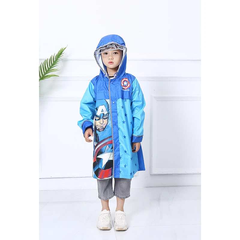 Disney Captain America Boy Kids Raincoat Cartoon Lengthened brim Poncho Boys Children raincoat 3-7 years old school walk travel