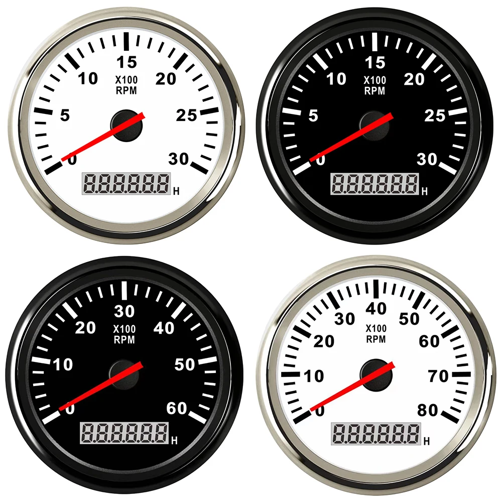 

Round Earth 85mm 12/24V Auto Car Boat Tachometer Marine Ship Hour Tacho Meter 6000/8000 RPM Gauge