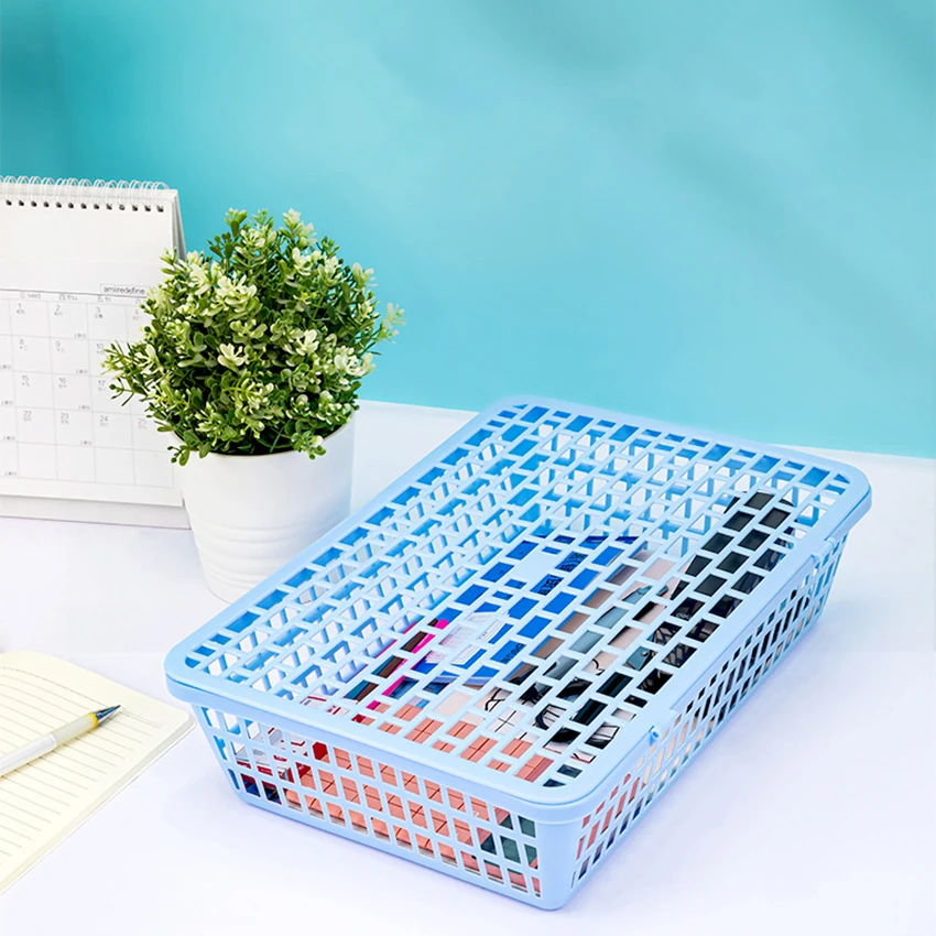 A4 Size Plastic Storage Basket With Lid Organizing Container,Desktop Hollow File Paper Letter Organizer Tray
