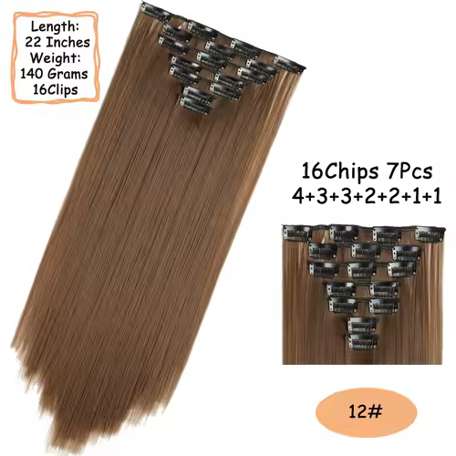 NICESY 16Clips Synthetic 24Inch Long Curly Hair Hairpiece Heat Resistant Hair Extension Clips In Ombre Black Brown Blond Women - Image 31