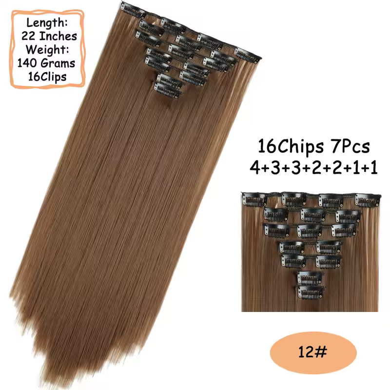 NICESY 16Clips Synthetic 24Inch Long Curly Hair Hairpiece Heat Resistant Hair Extension Clips In Ombre Black Brown Blond Women - Image 31