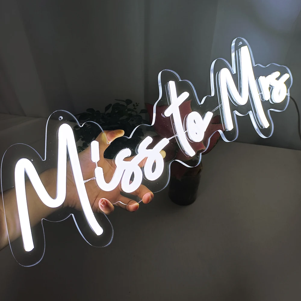 Custom Neon 21.5x 7.2'' inches Miss to Mrs Light Sign,Silicone Neon With Transparent Backer for Wedding Party Wall Decor