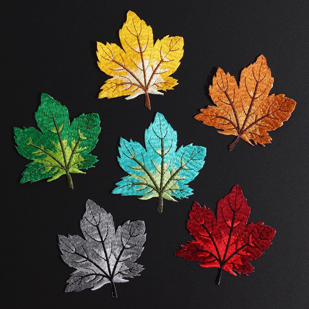 1Pc Maple Leaf Iron On Patches Sewing On Embroidered Applique Sewing Patch Clothes Stickers Garment DIY Apparel Accessories