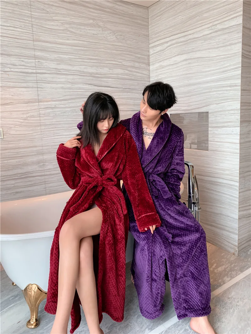 New Sexy Couples Matching Thicken Terry Robe Autumn Winter Gown Women Bathrobe Warm Flannel Sleep Dresses Men Women Home Clothes